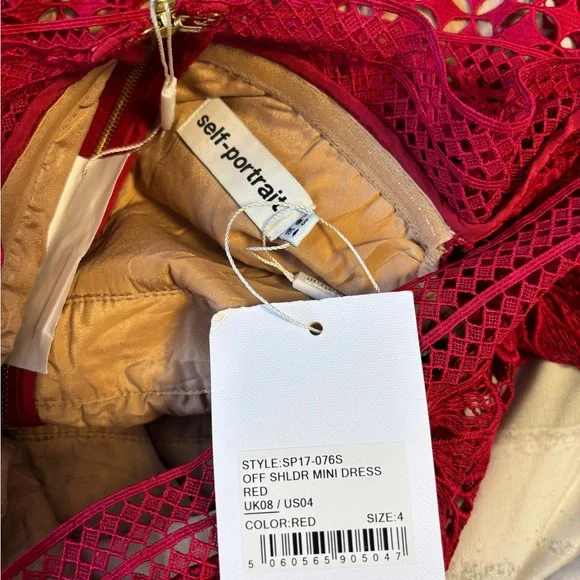 Self-Portrait Crimson Lace Floral Dress - size 4 - Picture 6 of 12